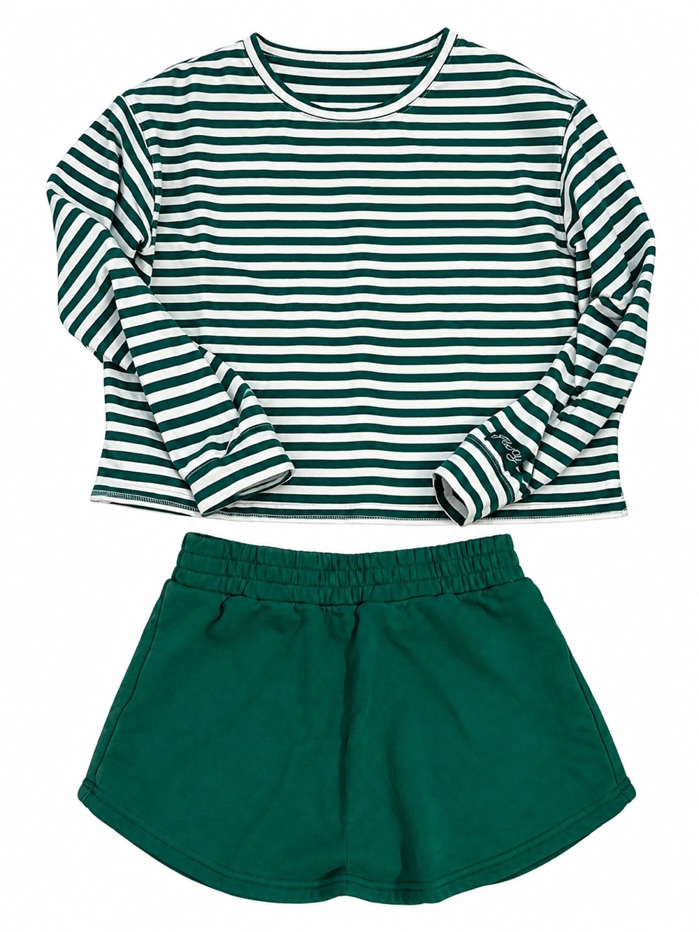 Shop Fancy Green & White Striped Two-Piece Set | M/L Top + Small Skort